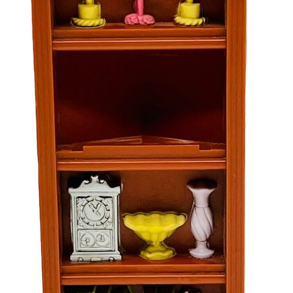 Fisher Price Loving Family Dollhouse Brown Corner Bookcase Book Shelf Curio 0725